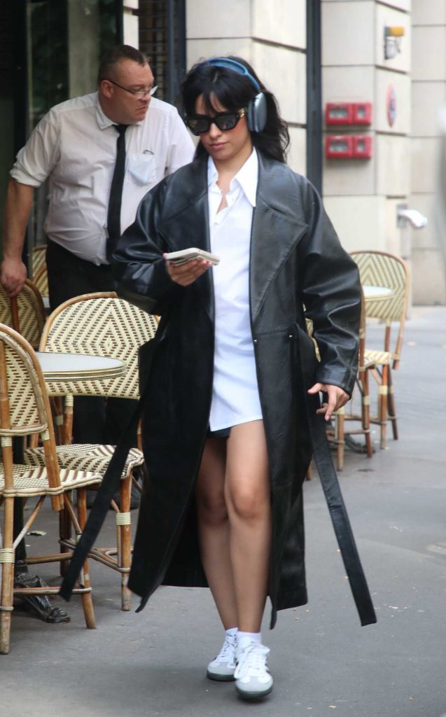 Camila Cabello in a Black Leather Coat