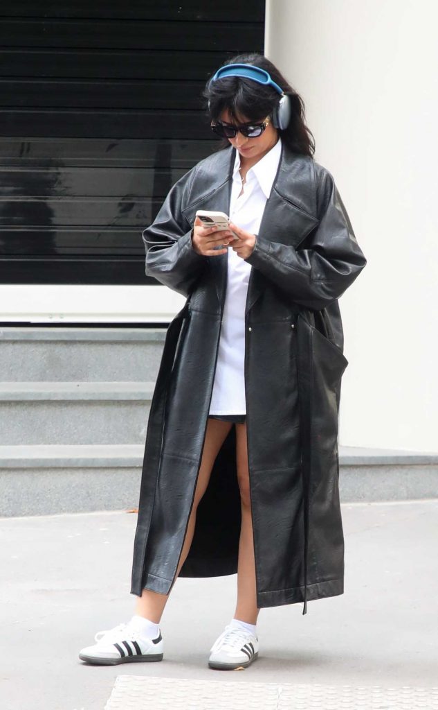 Camila Cabello in a Black Leather Coat