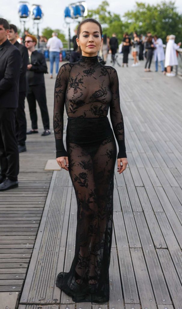 Rita Ora in a Black See-Through Dress