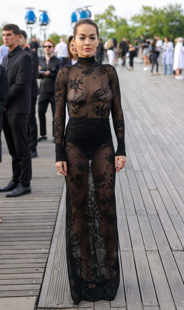Rita Ora in a Black See-Through Dress