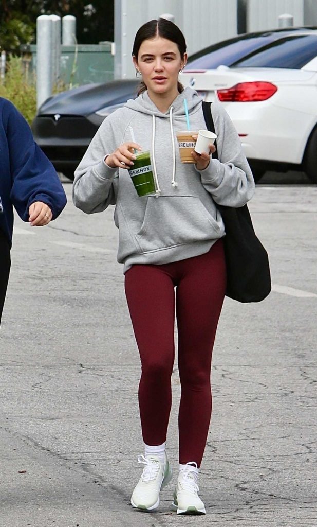 Lucy Hale in a Grey Hoodie