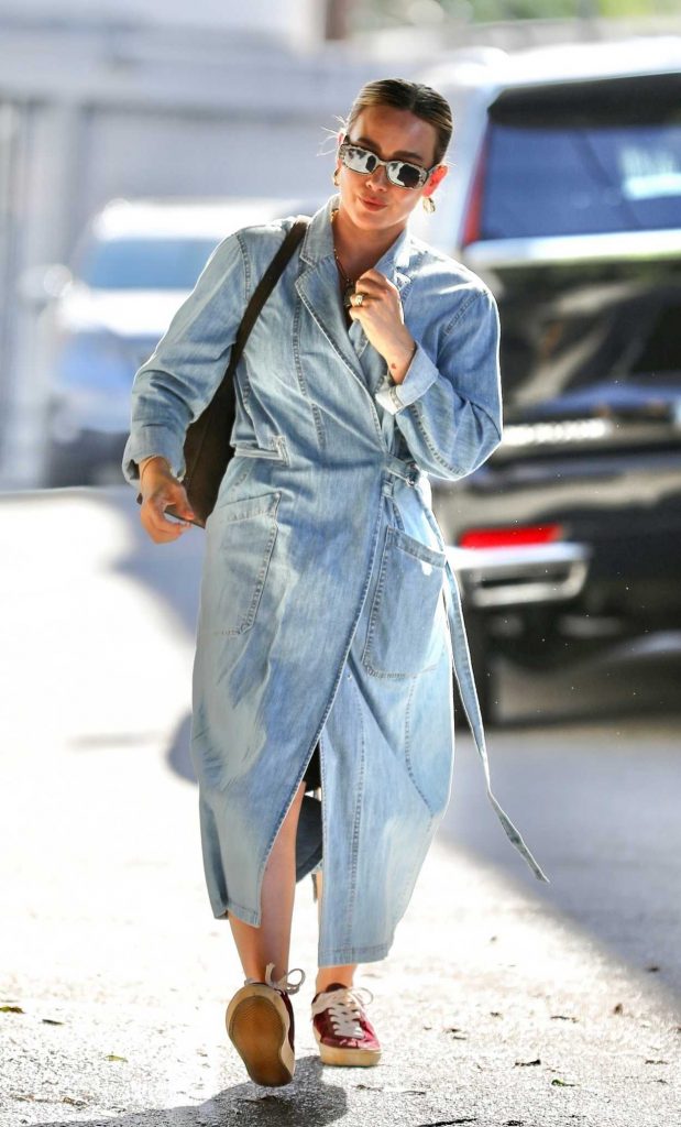 Hilary Duff in a Blue Denim Trench Coat