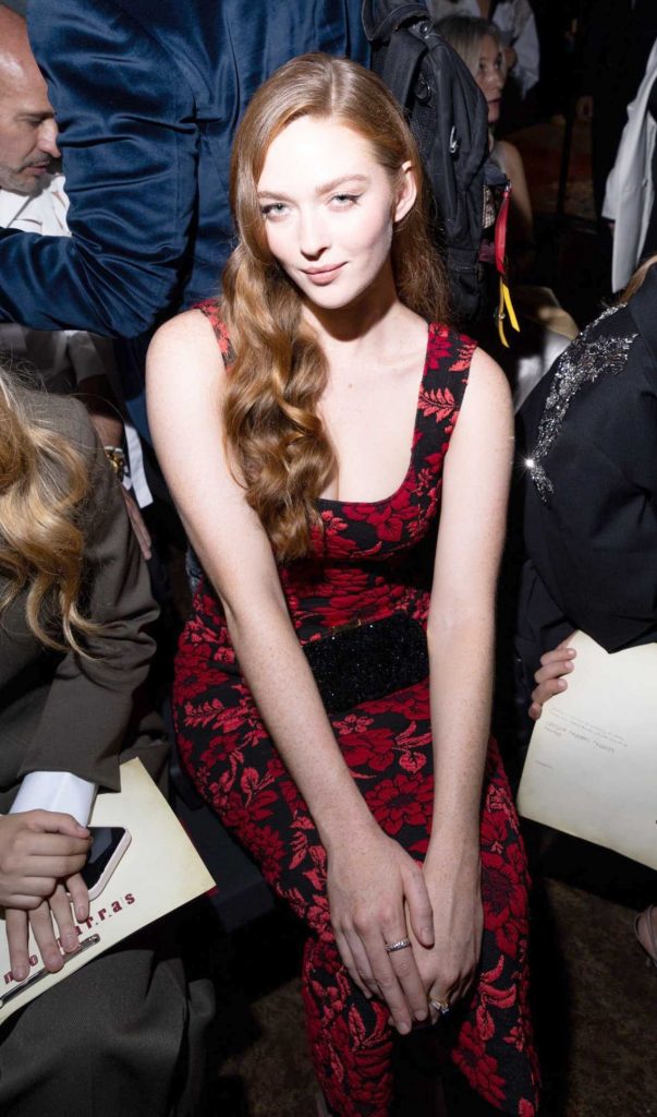 Larsen Thompson in a Red Floral Dress