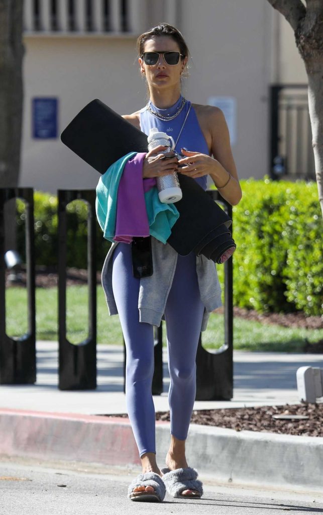 Alessandra Ambrosio in a Blue Workout Ensemble