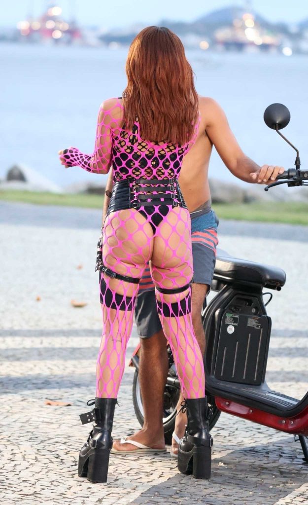 Anitta in a Pink Fishnet Bodysuit