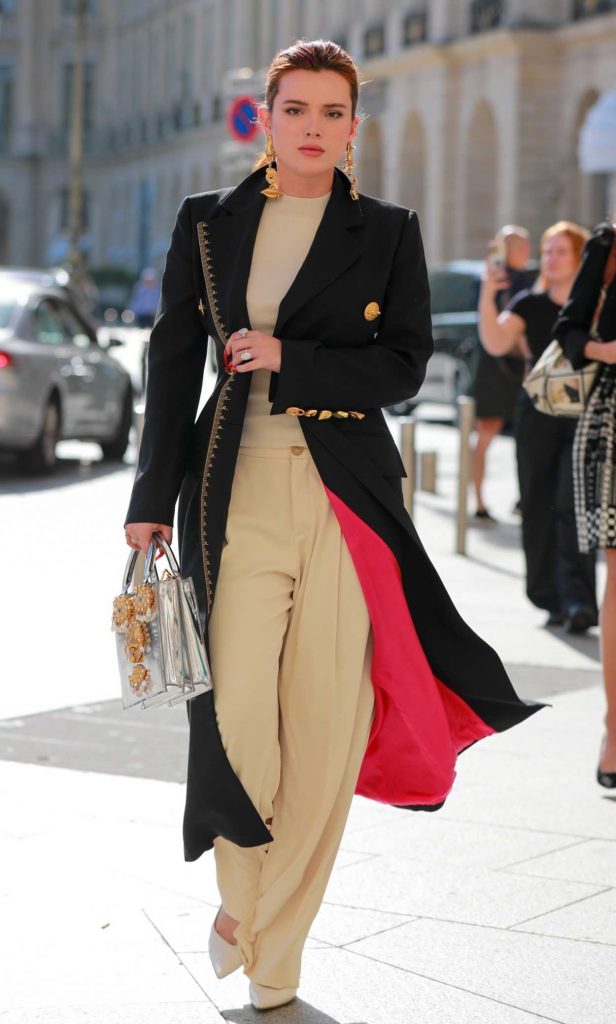 Bella Thorne in a Black Coat