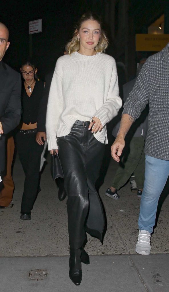 Gigi Hadid in a Black Leather Skirt