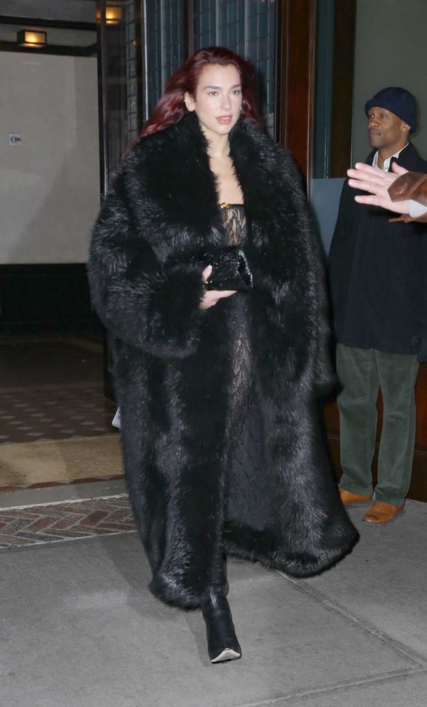 Dua Lipa in a Black Fur Coat