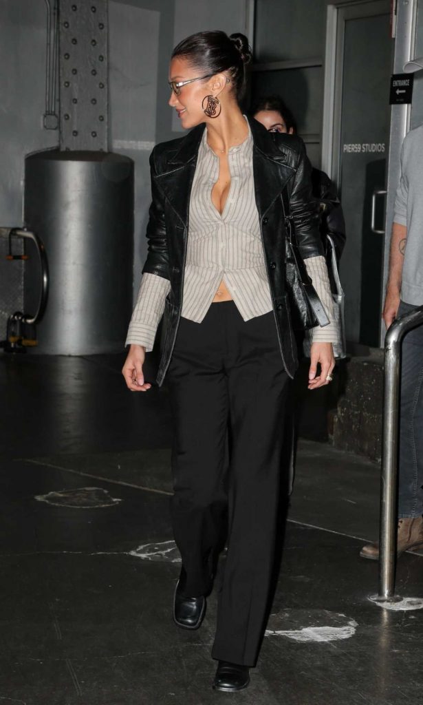 Bella Hadid in a Black Leather Blazer