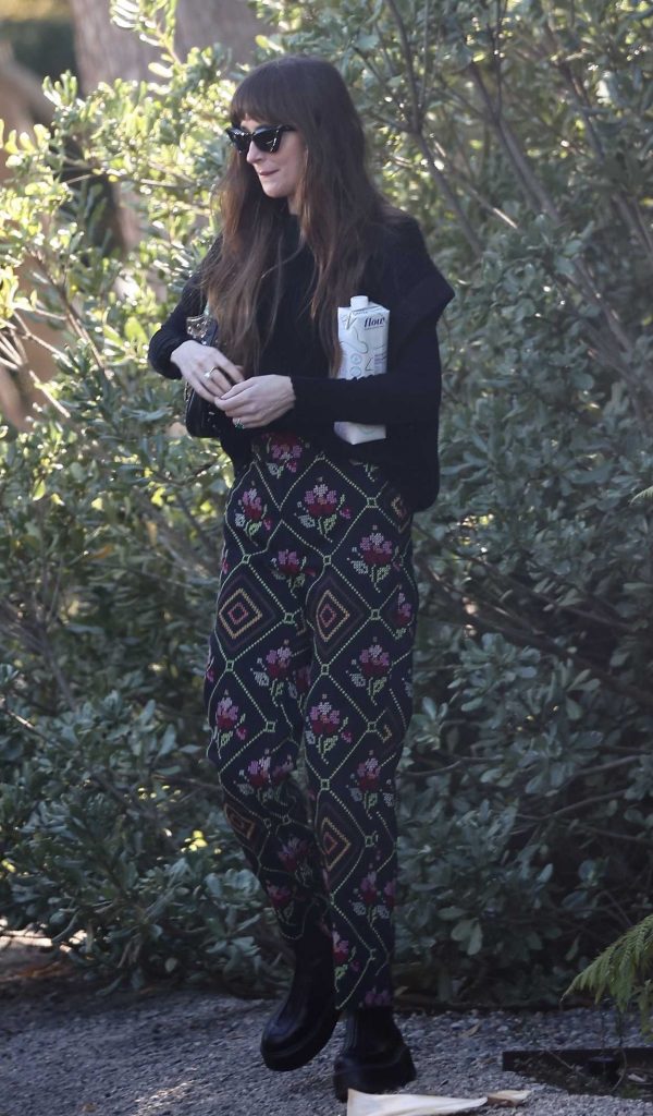 Dakota Johnson in a Black Embroidered Pants