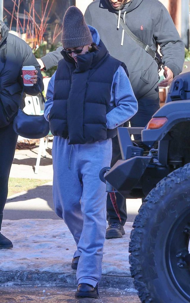Hailey Bieber in a Grey Sweatsuit