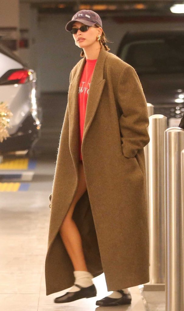 Hailey Bieber in a Tan Coat