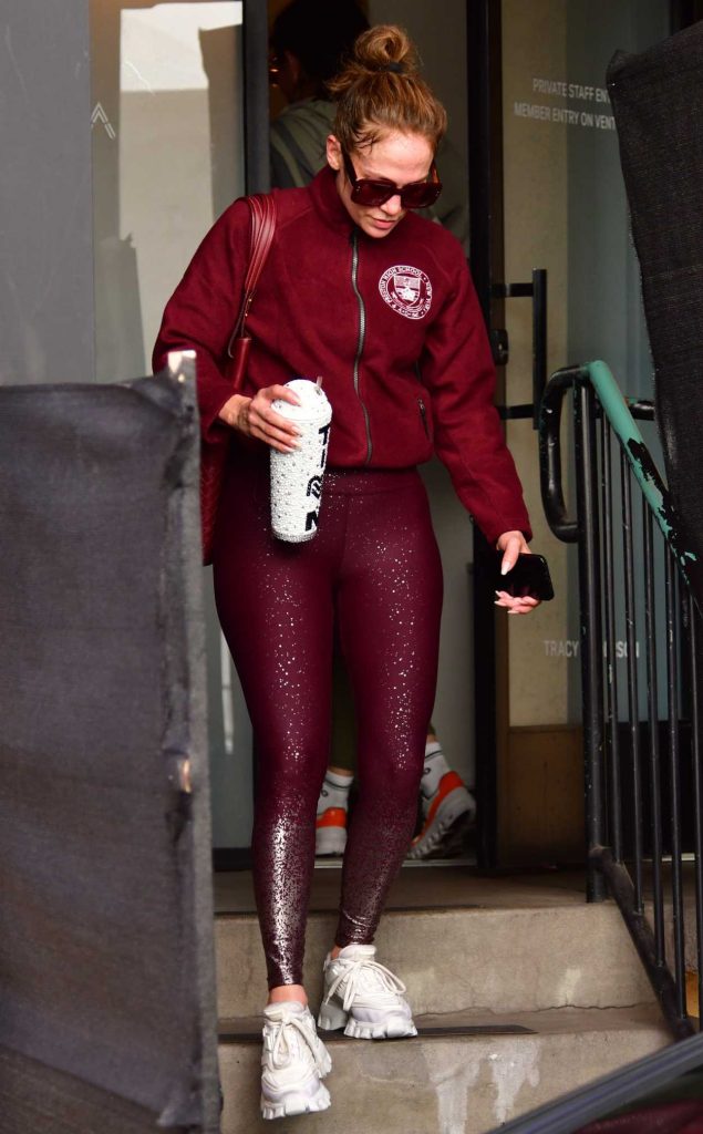 Jennifer Lopez in a Maroon Outfit