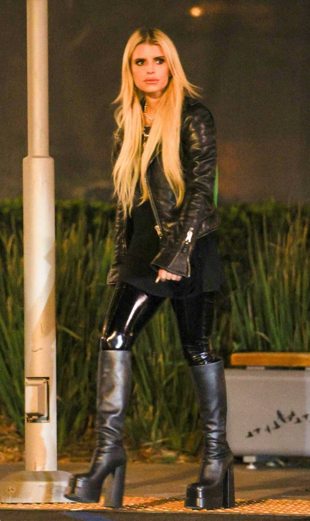 Jessica Simpson in a Black Leather Jacket