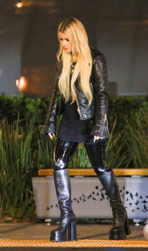 Jessica Simpson in a Black Leather Jacket