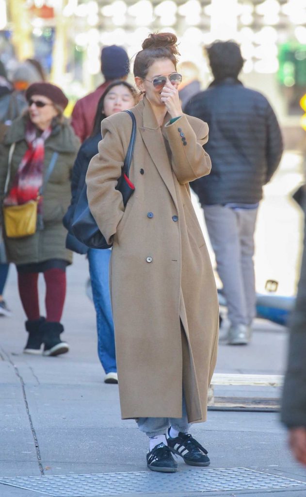 Katie Holmes in a Beige Coat