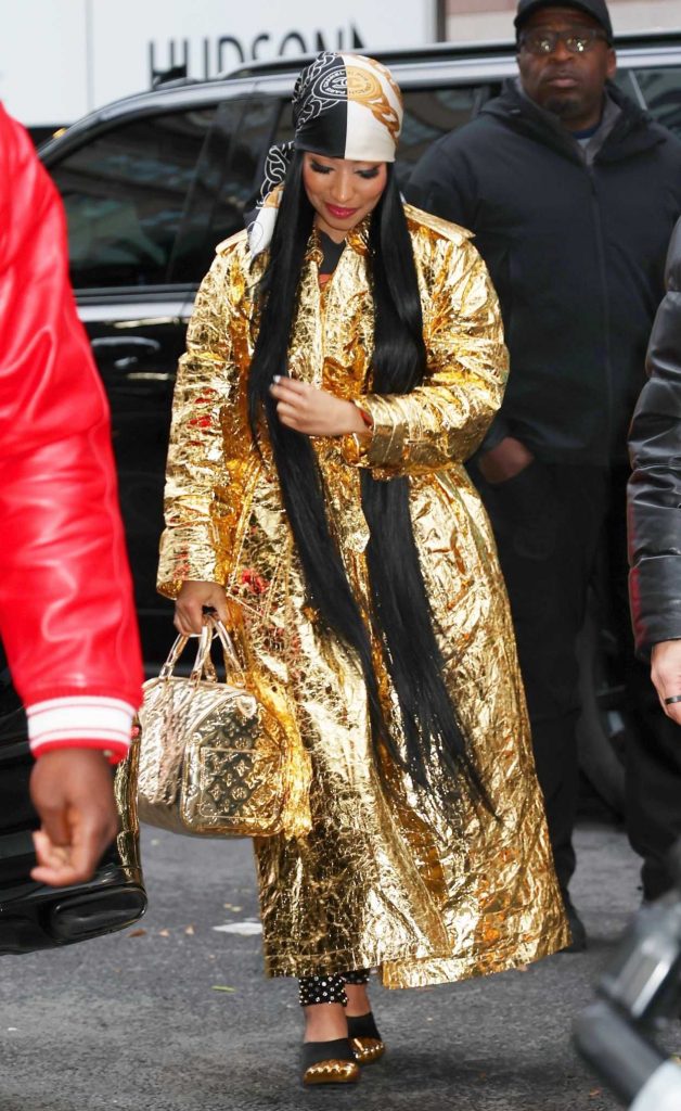 Nicki Minaj in a Gold Coat
