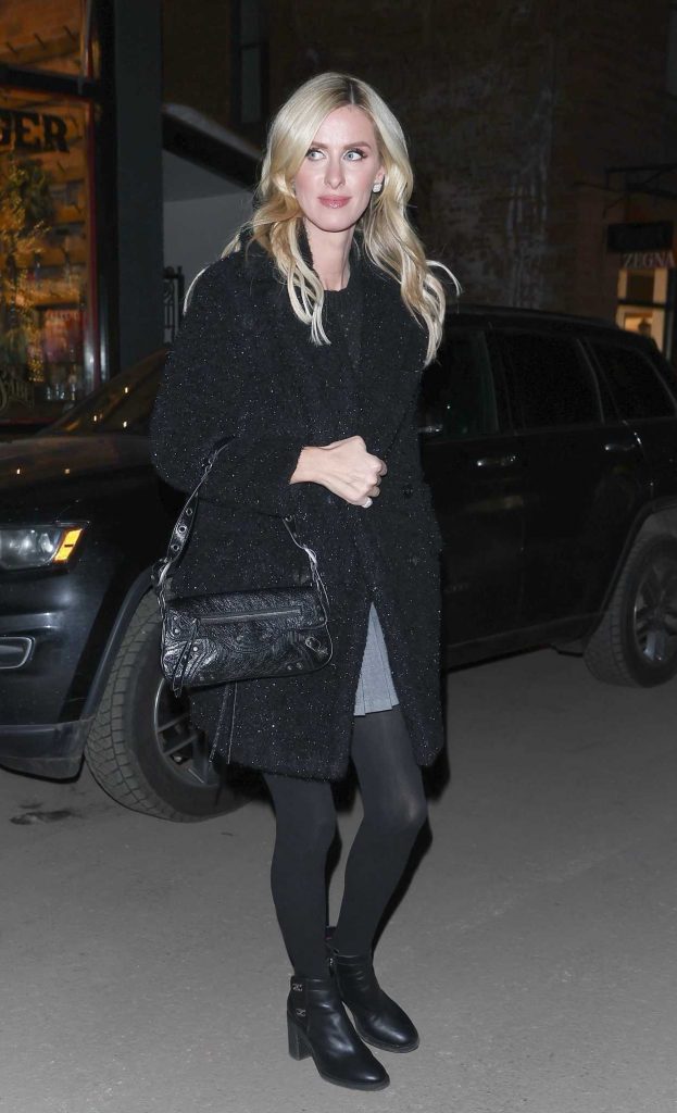 Nicky Hilton in a Sparkly Black Coat