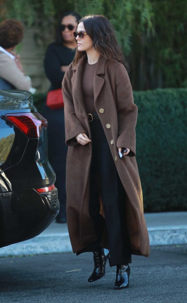 Zoey Deutch in a Brown Coat