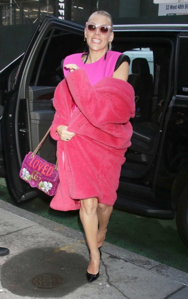 Busy Philipps in a Pink Faux Fur Coat