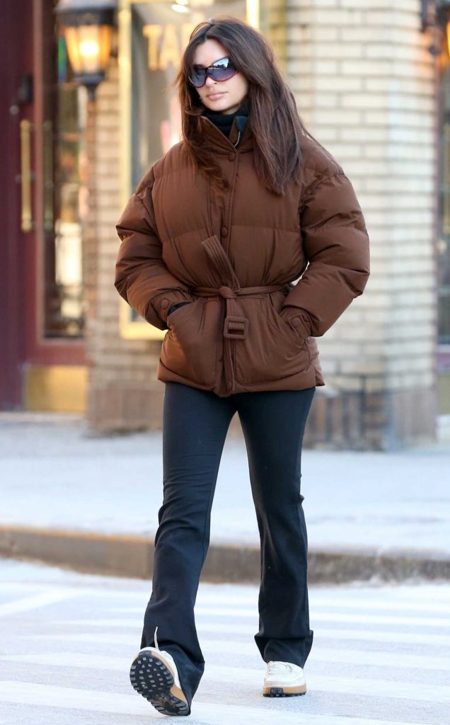 Emily Ratajkowski in a Brown Puffer Jacket