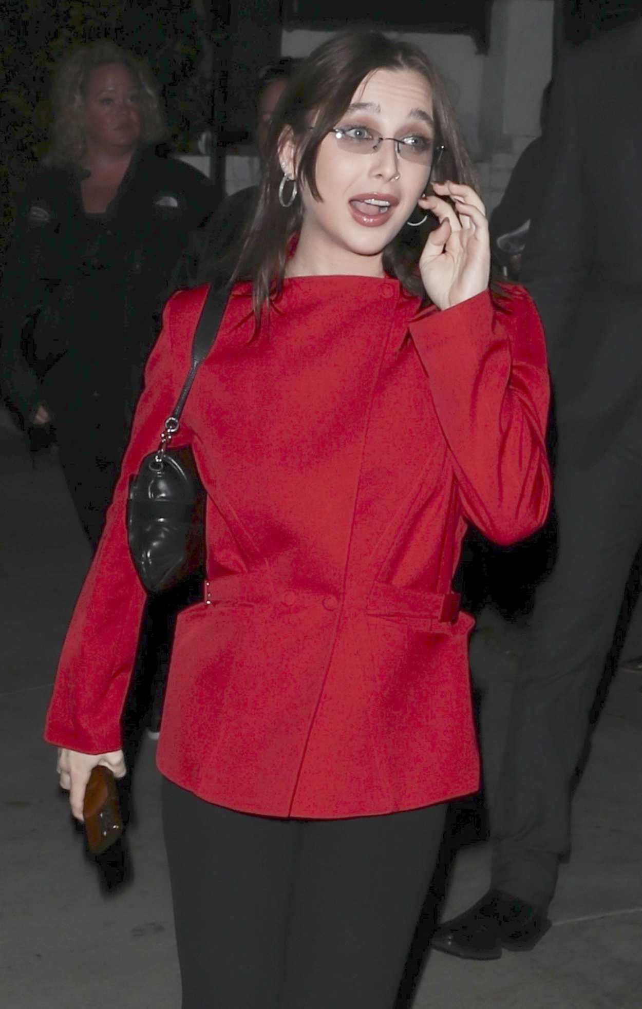 Emma Chamberlain in a Red Blazer Leaves the Vanity Fair Golden Globe