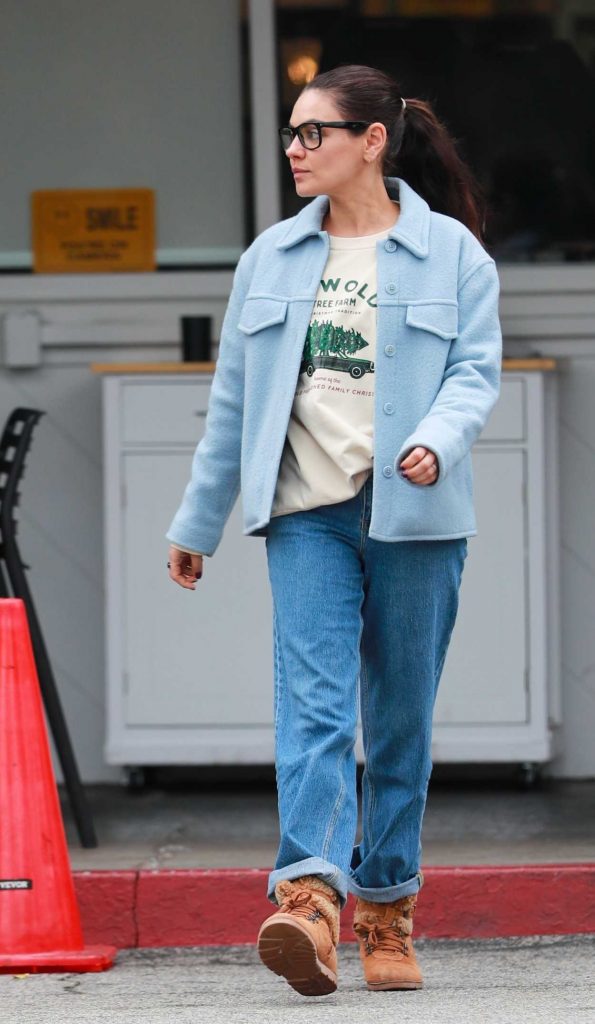 Mila Kunis in a Baby Blue Jacket