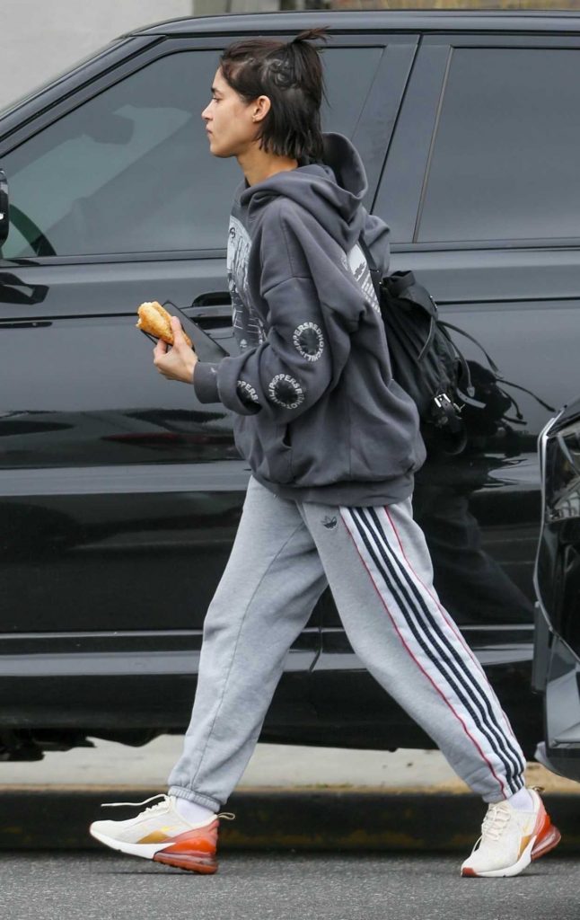 Sofia Boutella in a Grey Hoodie