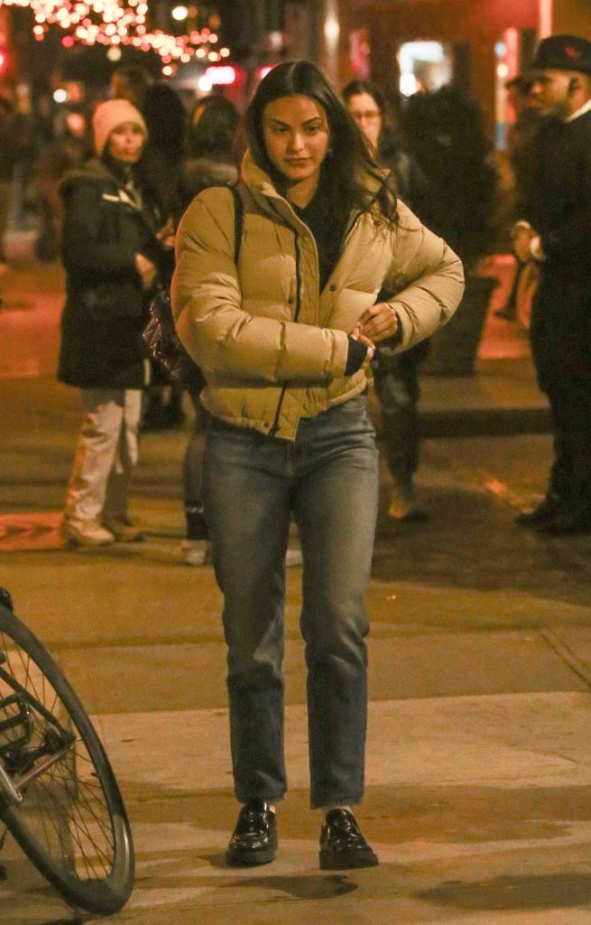 Camila Mendes in a Beige Puffer Jacket
