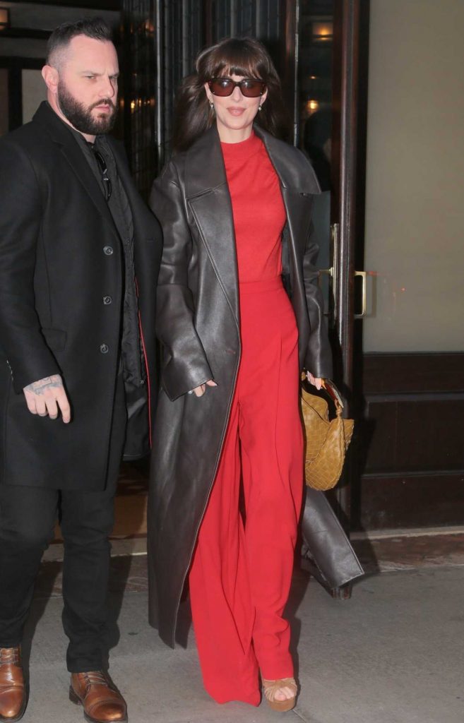 Dakota Johnson in a Red Pantsuit