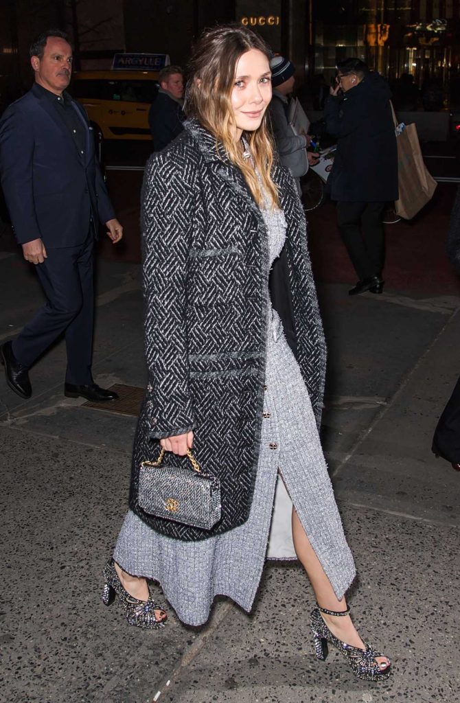 Elizabeth Olsen in a Grey Dress