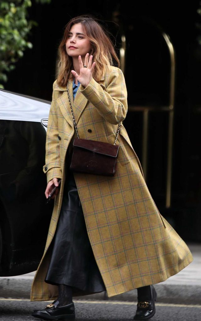 Jenna Coleman in a Yellow Plaid Coat