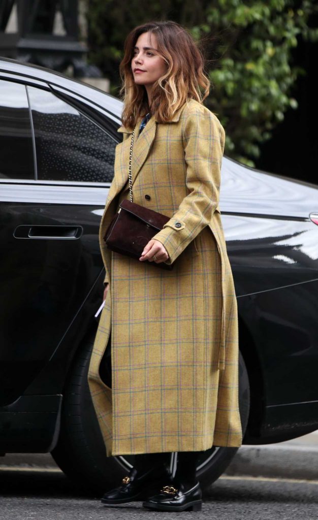 Jenna Coleman in a Yellow Plaid Coat