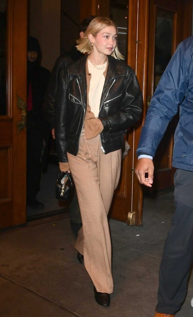 Gigi Hadid in a Black Leather Jacket