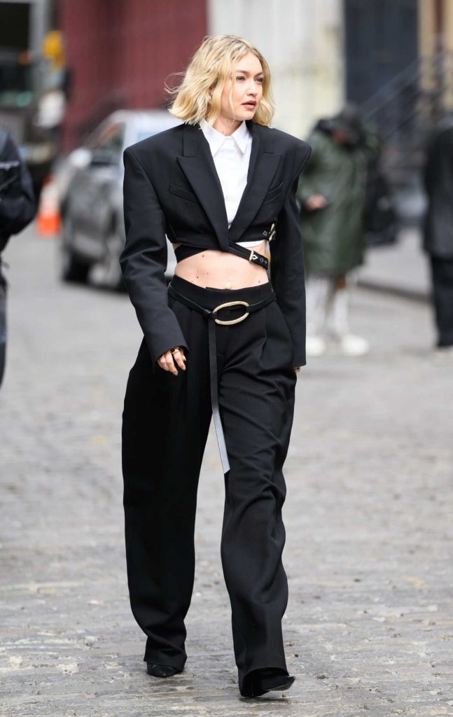 Gigi Hadid in a Black Pantsuit