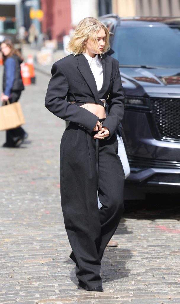 Gigi Hadid in a Black Pantsuit