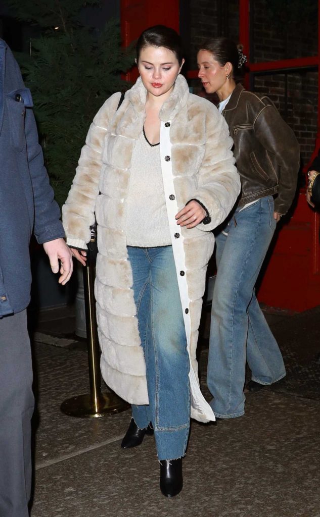 Selena Gomez in a Beige Fur Coat