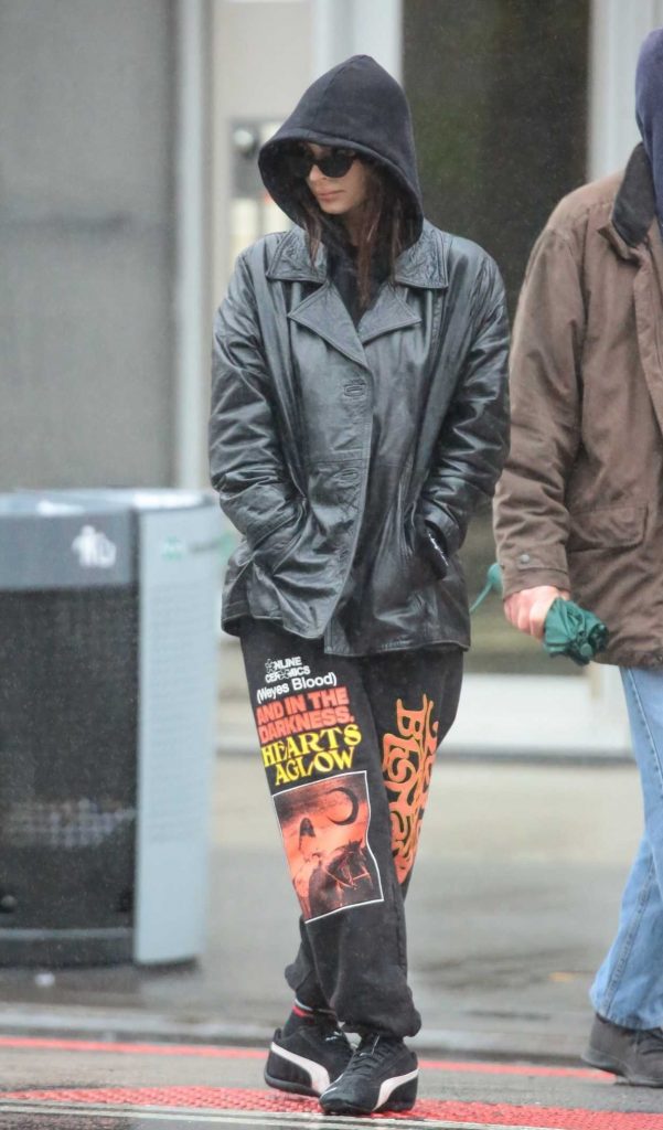 Emily Ratajkowski in a Black Leather Jacket