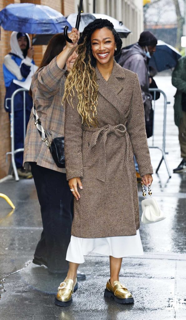 Sonequa Martin-Green in a Tan Coat