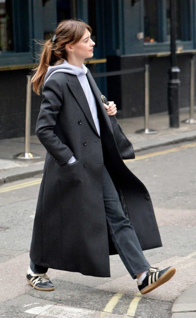 Daisy Edgar-Jones in a Grey Coat