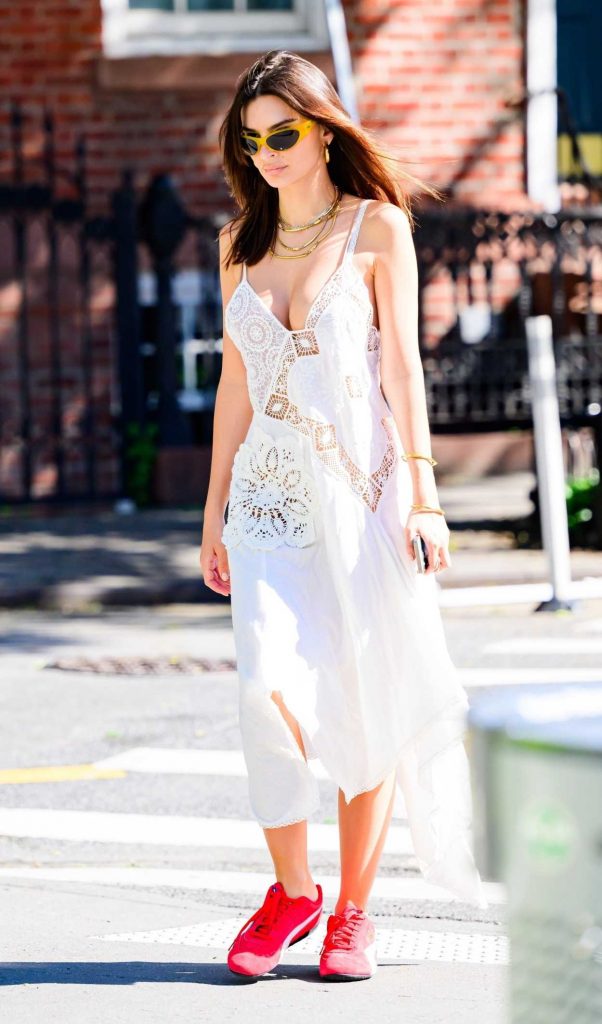 Emily Ratajkowski in a White Dress