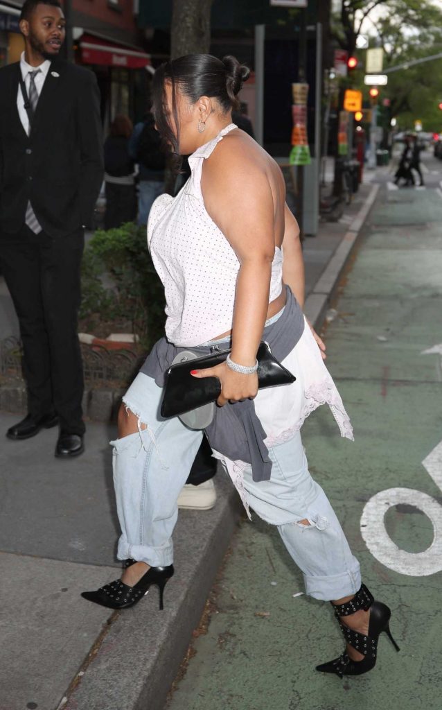 Paloma Elsesser in a White Polka Dot Blouse