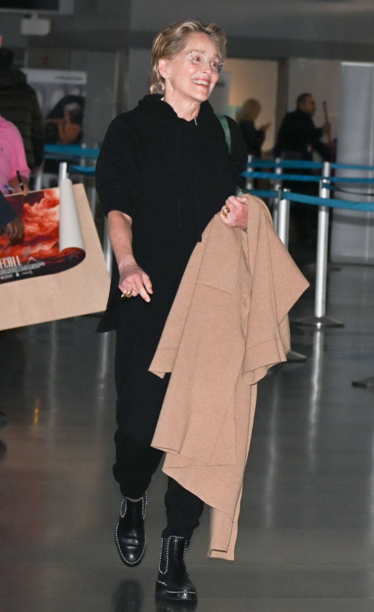 Sharon Stone in a Black Sweatsuit Arrives at JFK Airport in New York 04 ...