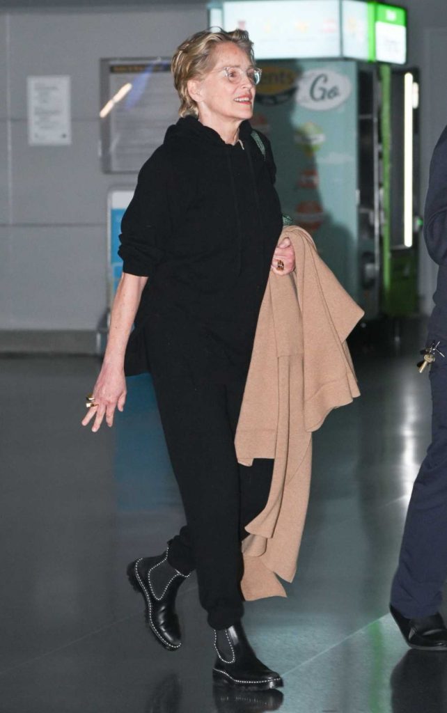 Sharon Stone in a Black Sweatsuit