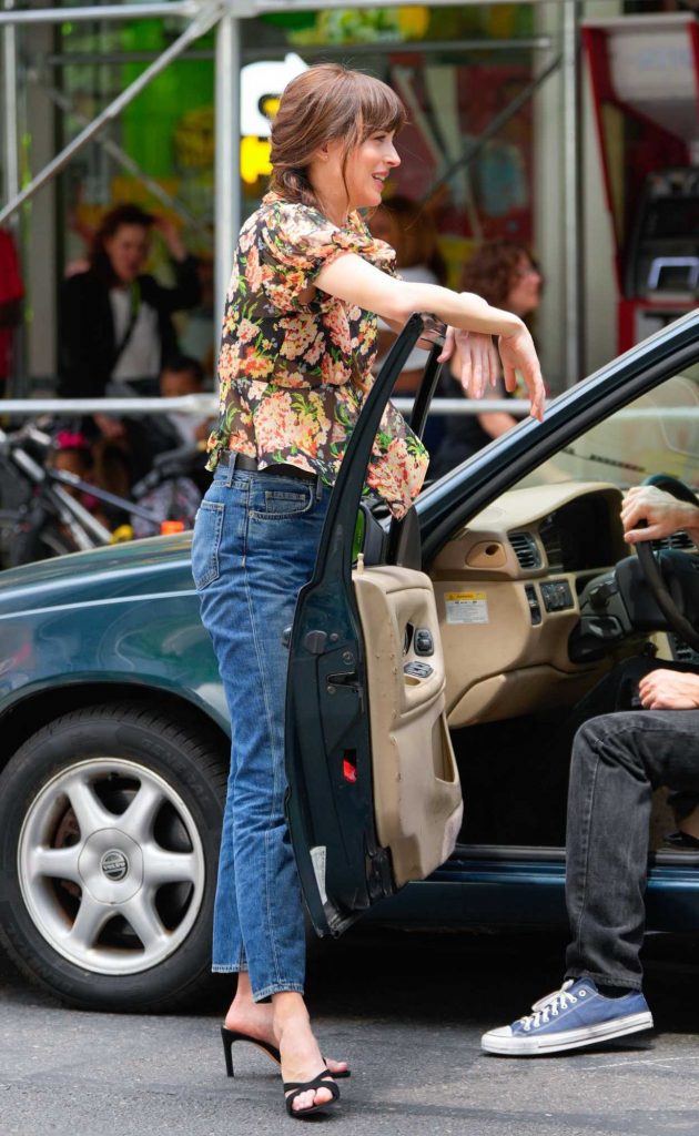 Dakota Johnson in a Floral Blouse