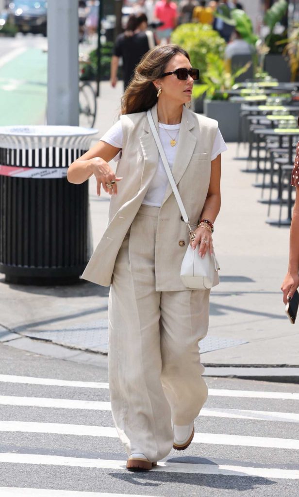 Jessica Alba in a Beige Ensemble