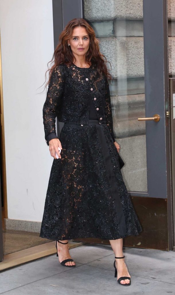 Katie Holmes in a Black Lace Ensemble