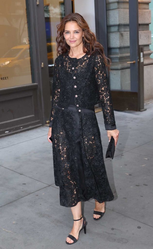 Katie Holmes in a Black Lace Ensemble