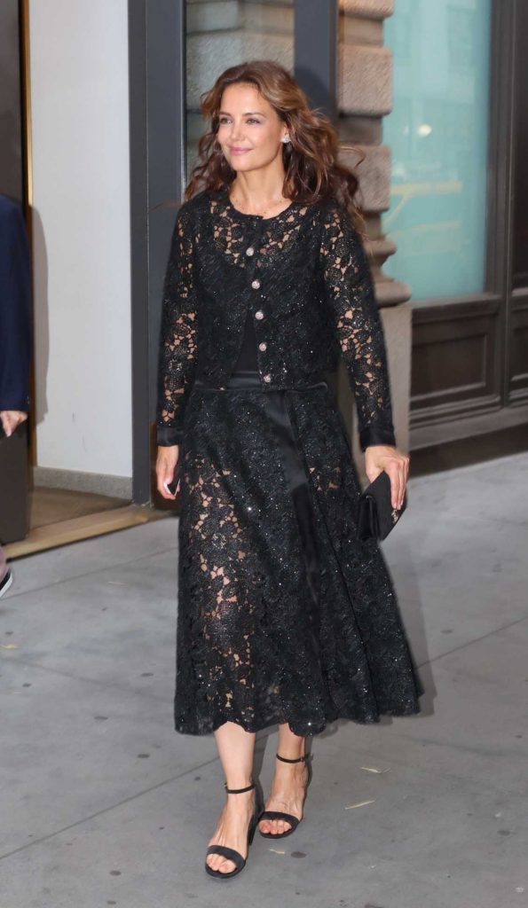 Katie Holmes in a Black Lace Ensemble