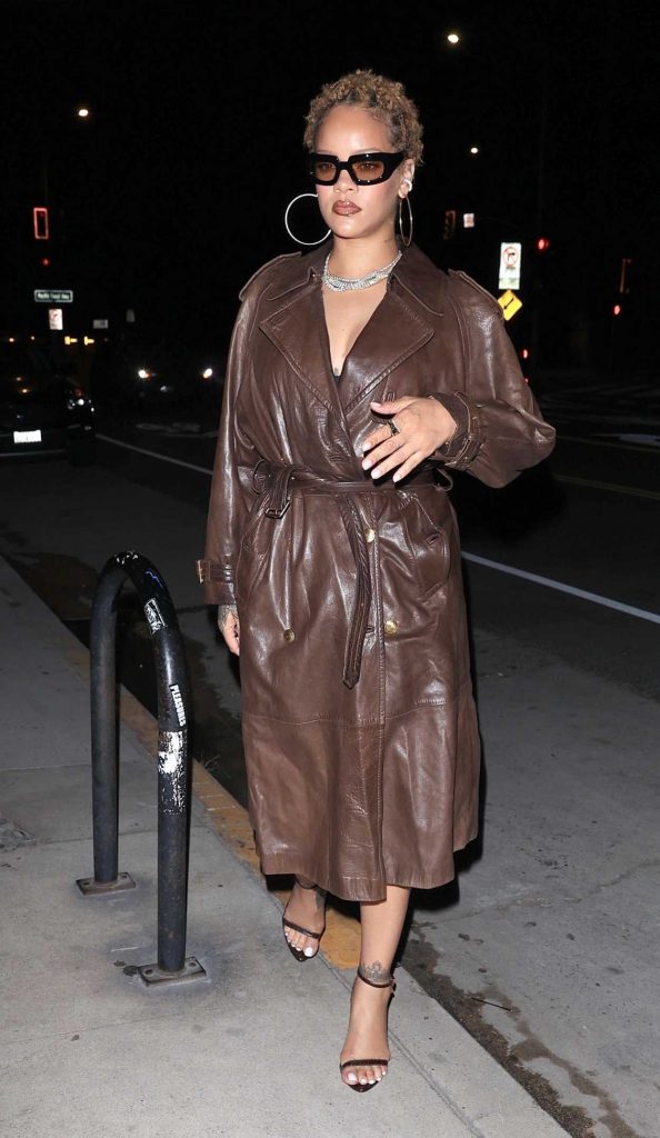 Rihanna in a Brown Leather Coat